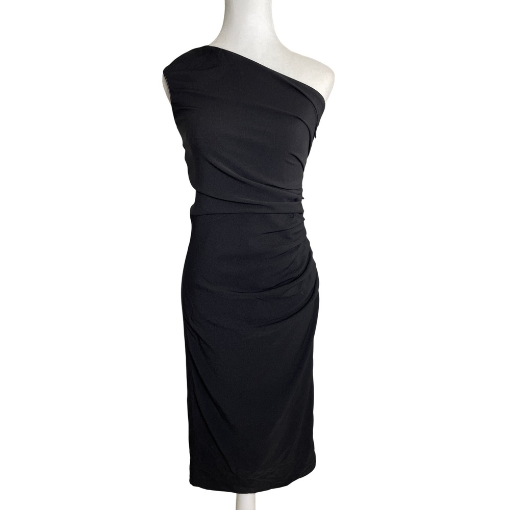 Dress The Population Martine Dress Womens M Black Excellent One Shoulder Ruched